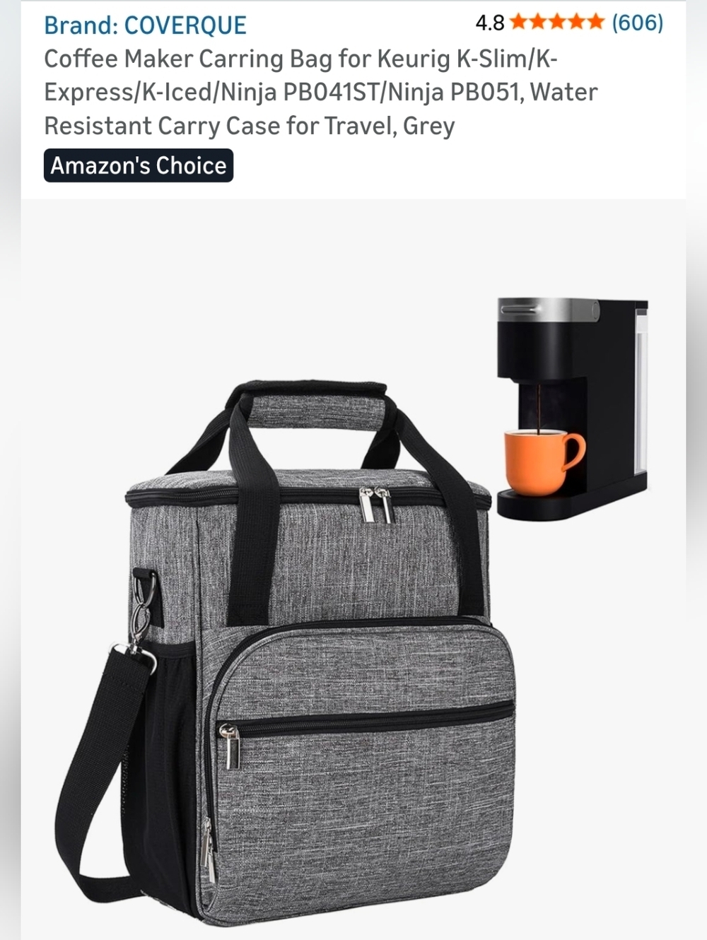 Grey Water-Resistant Coffee Maker Carrying Bag